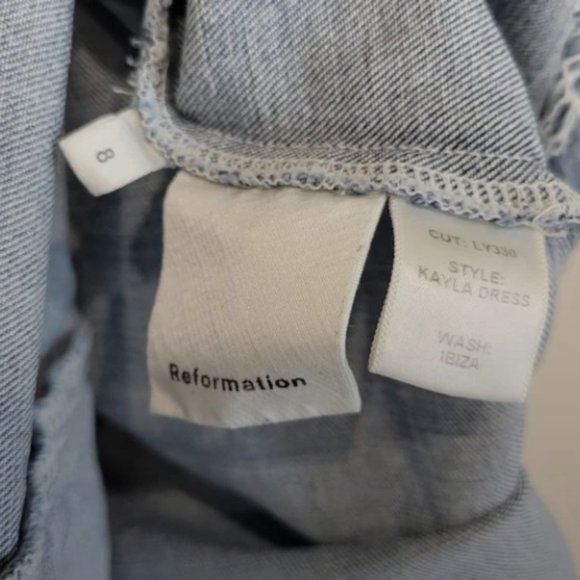 Reformation Kayla Denim Corset Lace Up Mini Dress Light Wash Boho Blue Size 8 - Picture 4 of 5